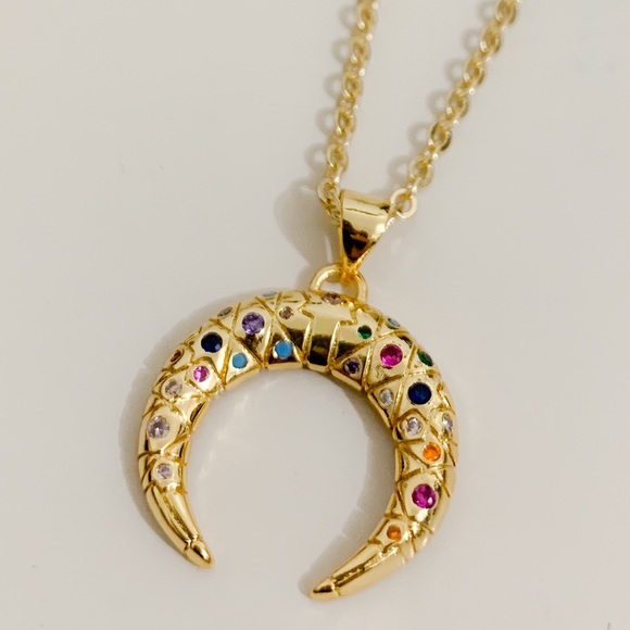 Colorful Crescent Moon Necklace | 14k Gold Filled - Picture 8 of 9